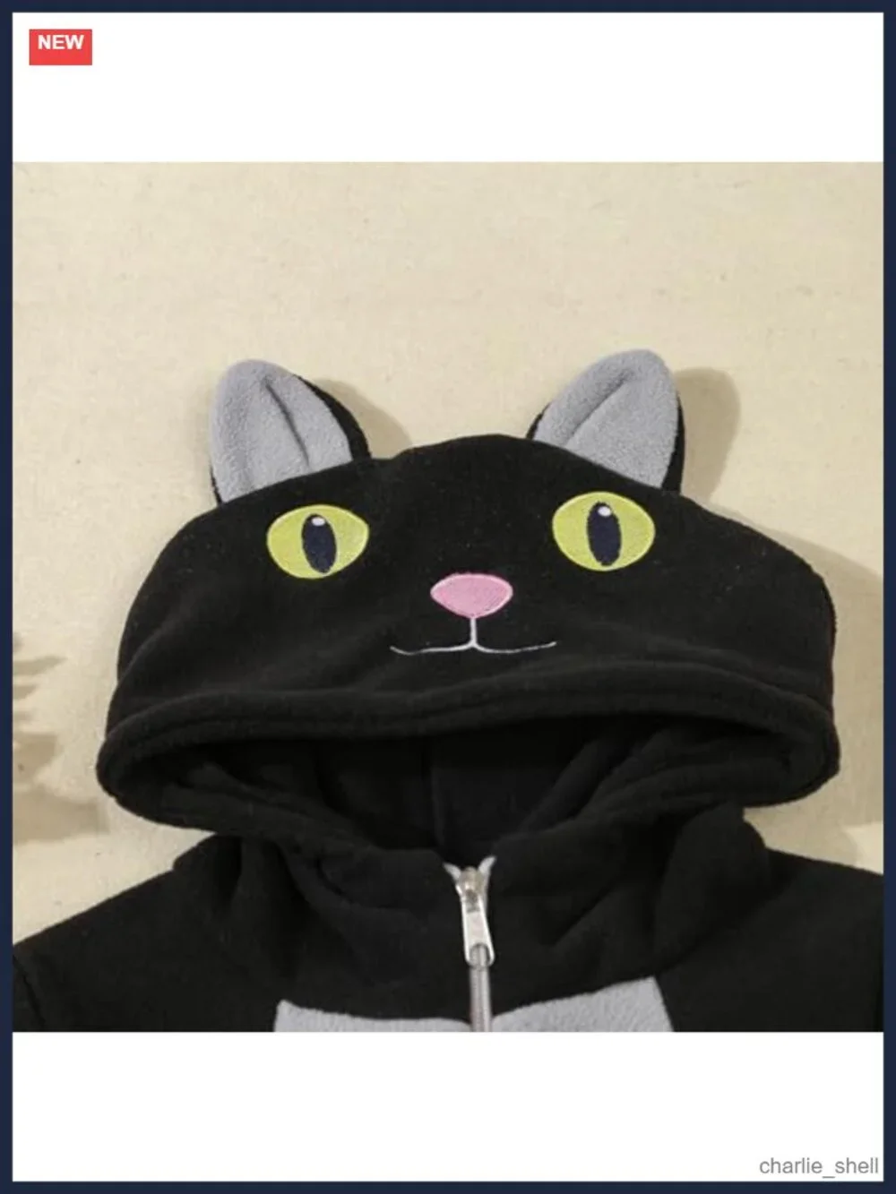 Toddler Black Cat Costume Zip Up Hooded Halloween Outfit